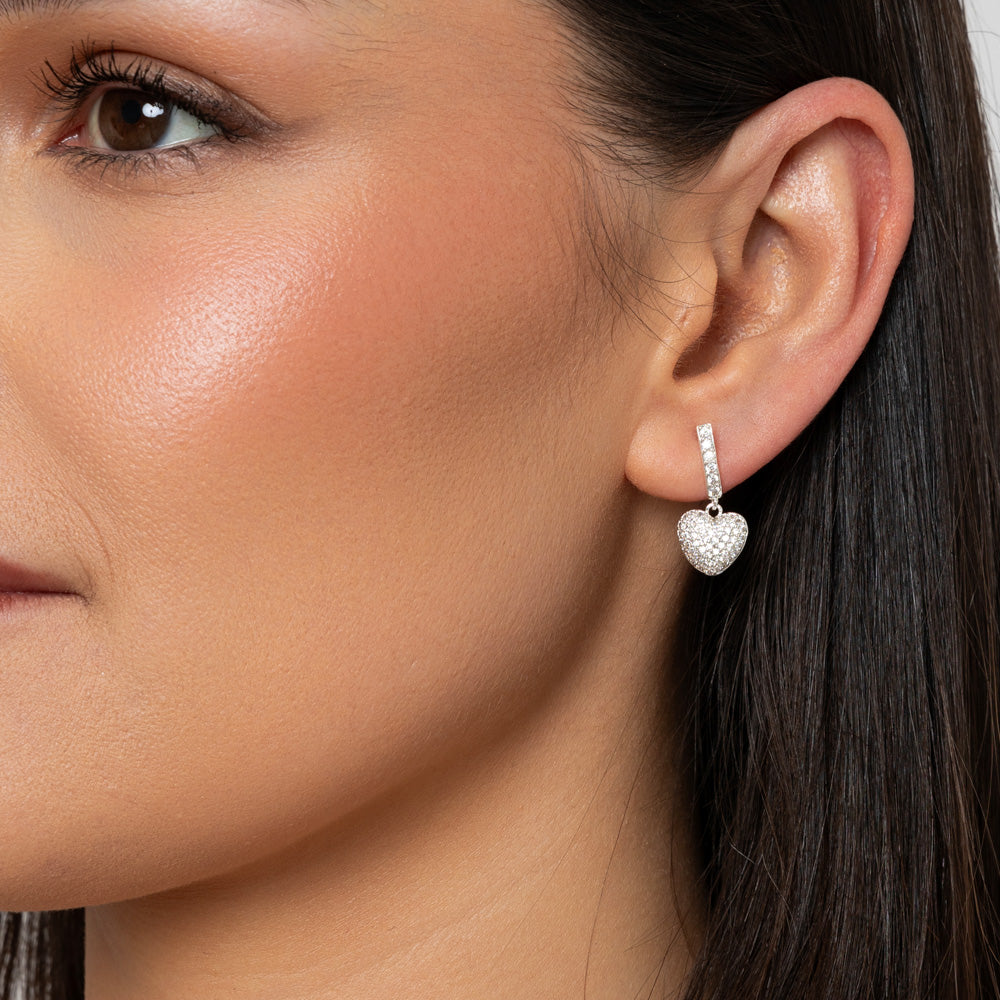 Silver Heart Drop Earrings