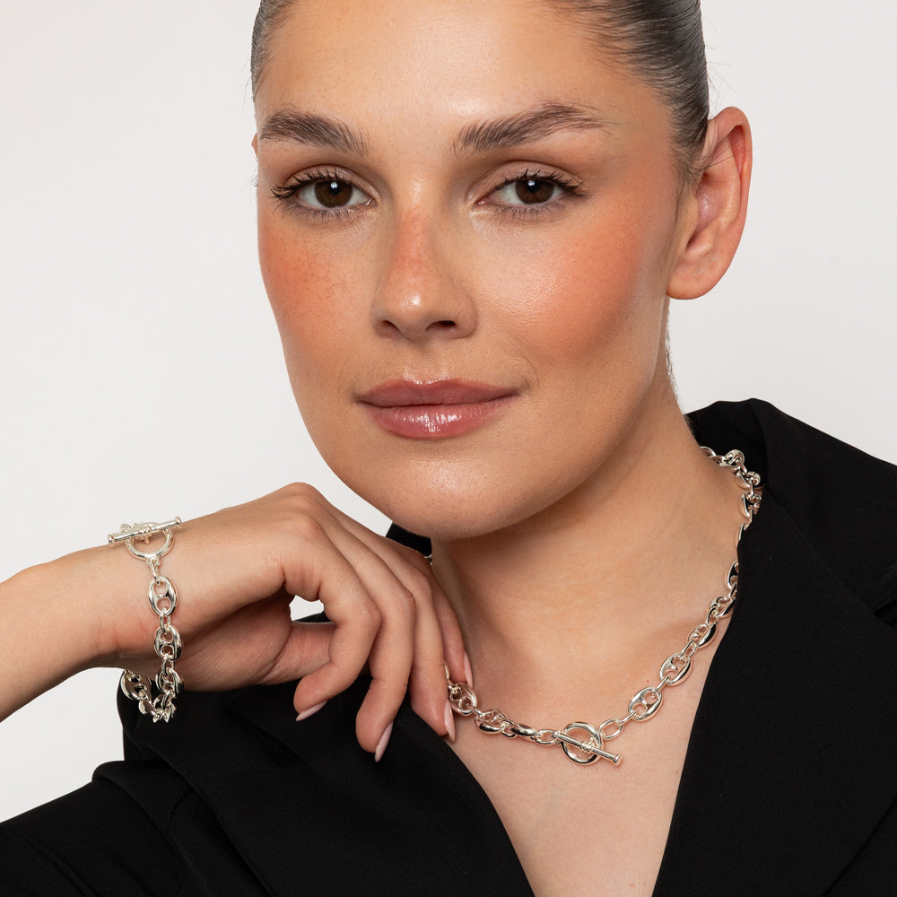 Coffee Bean Chain Silver Plated Necklace