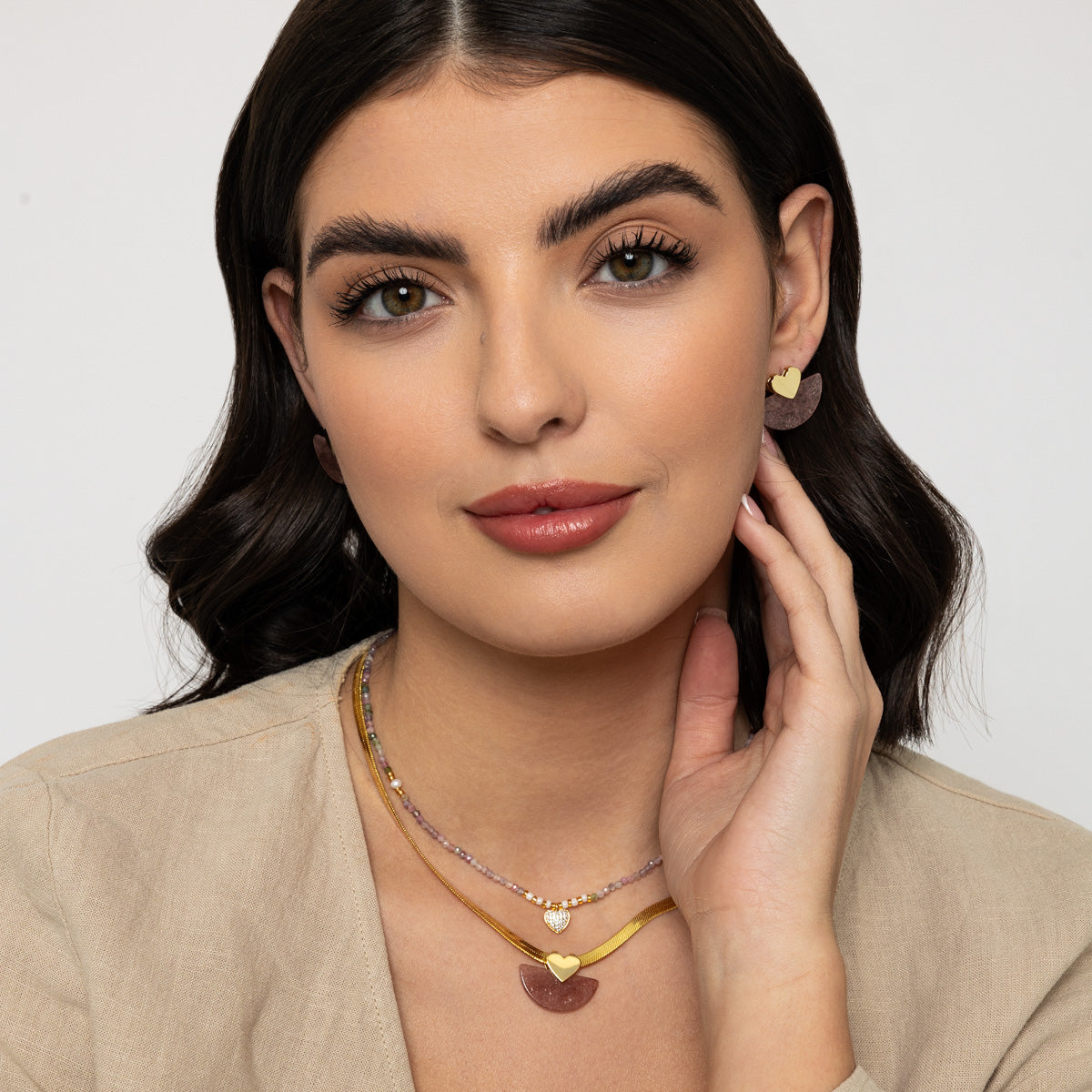 Semi Precious Stone & Crystal Heart Necklace