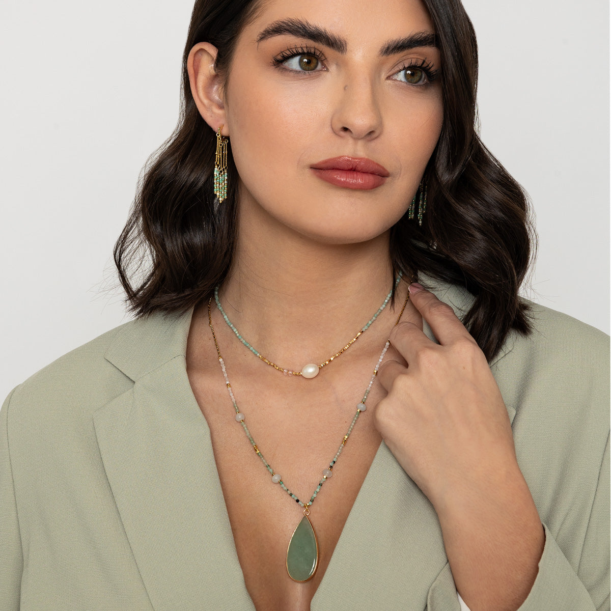 Semi Precious Stone & Freshwater Pearl Necklace