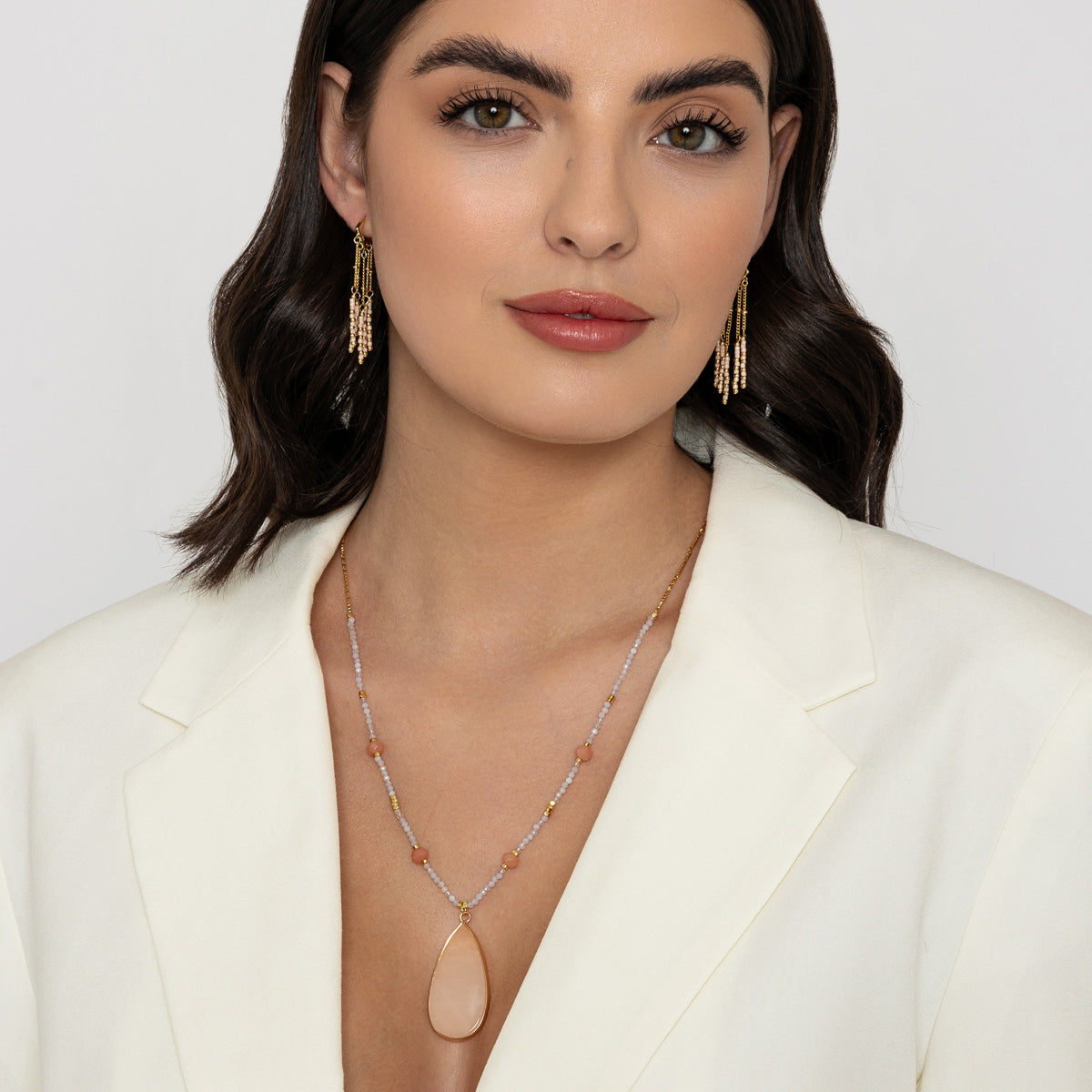 Peach Tone, Semi Precious Stone Earrings