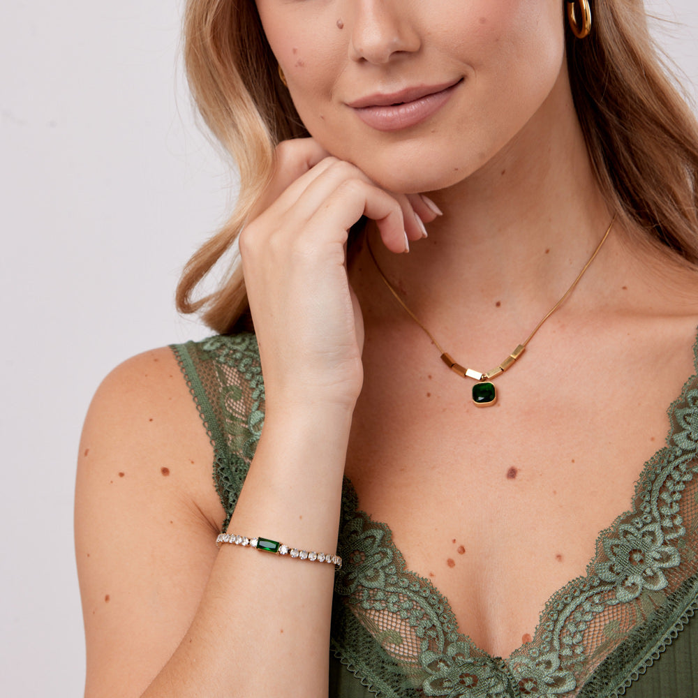 Emerald & Clear CZ Tennis Bracelet