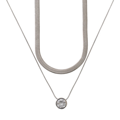 Layered Silver Plated Snake Chain Necklace