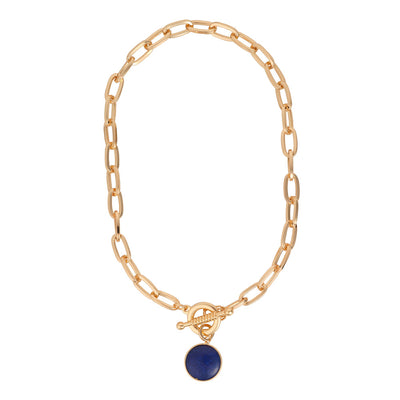 Chunky Paper Clip Chain & Blue Drop Necklace