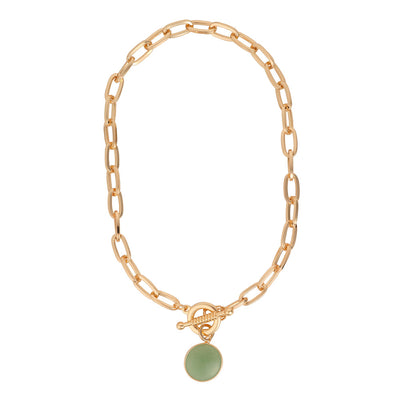 Chunky Paper Clip Chain & Green Drop Necklace