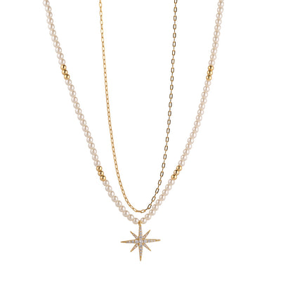 Tiny Pearl Necklace with Centre Star