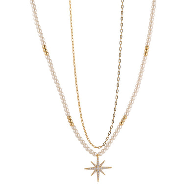 Tiny Pearl Necklace with Centre Star