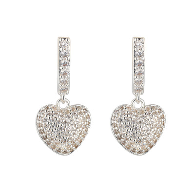 Silver Heart Drop Earrings