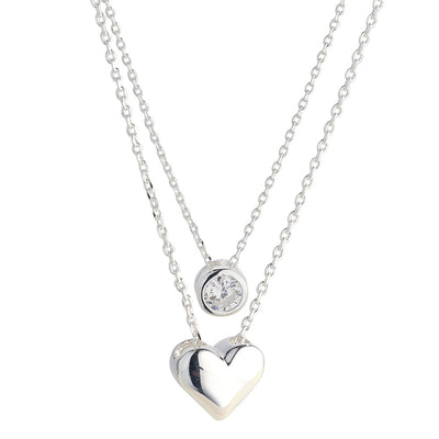 Silver Duo Heart & Solitaire Necklace