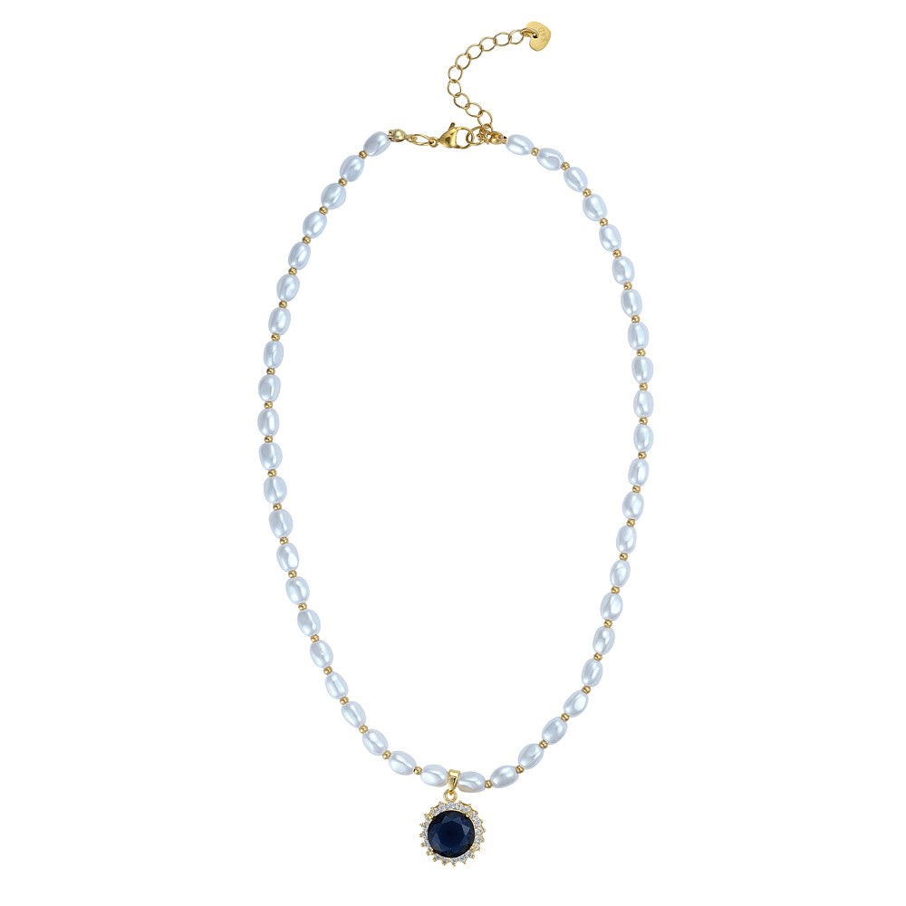 Sapphire Drop Faux Pearl Necklace