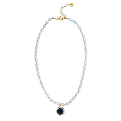 Sapphire Drop Faux Pearl Necklace