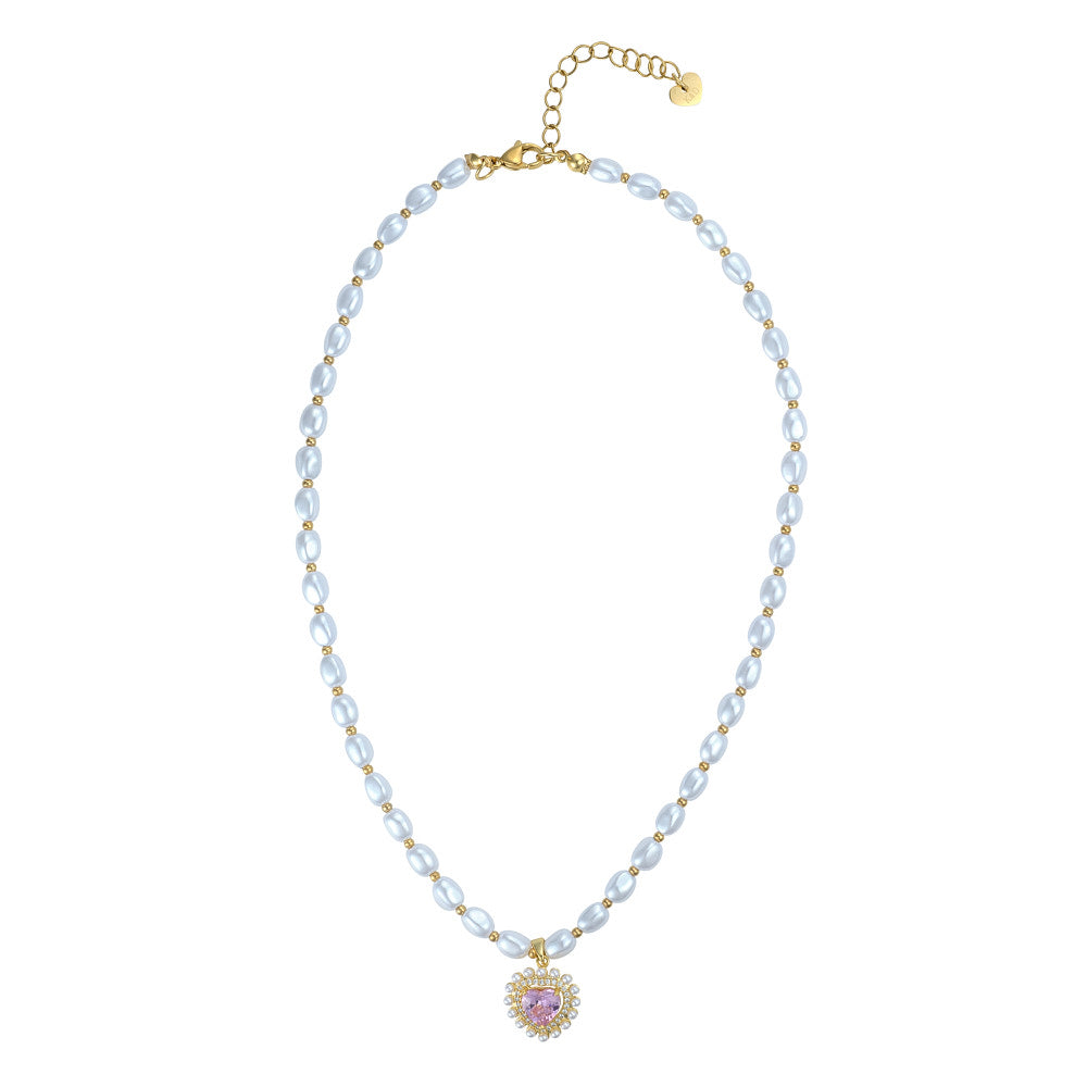 Rose Pink Drop Faux Pearl Necklace