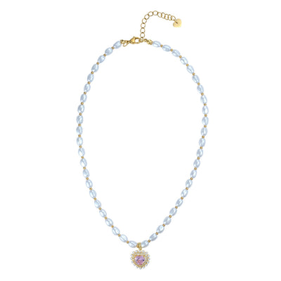 Rose Pink Drop Faux Pearl Necklace