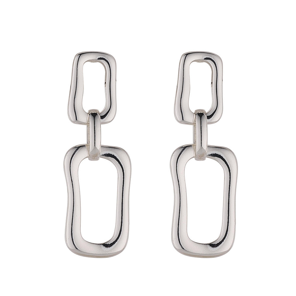 Elongated Silver Link Earrings