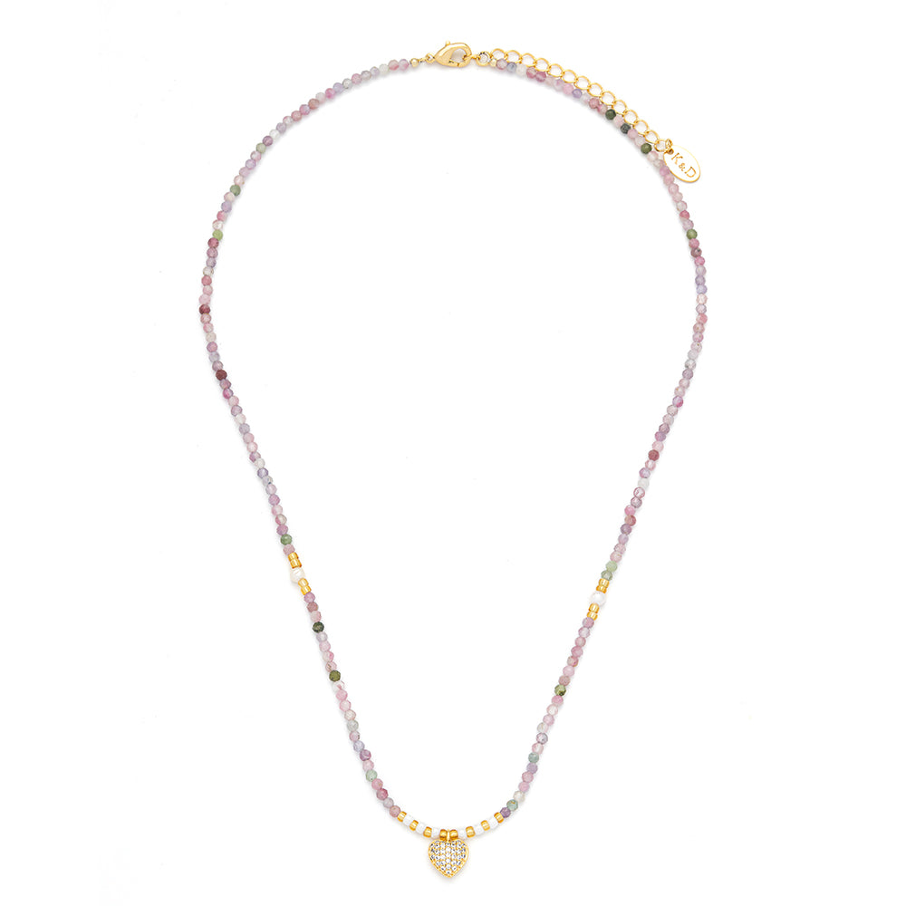Semi Precious Stone & Crystal Heart Necklace