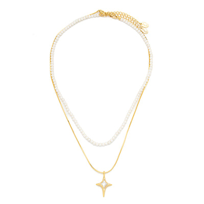 Double Pearl & Gold Necklace