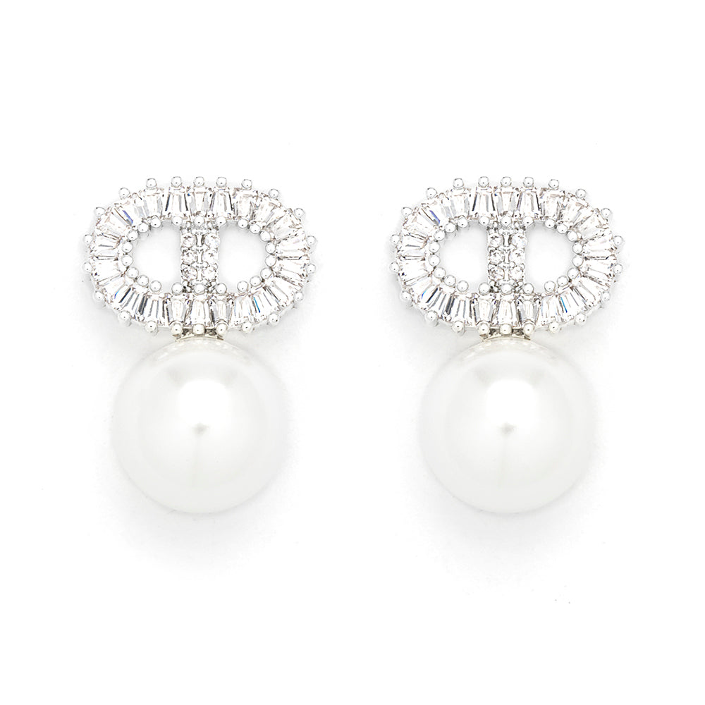 Alma Silver Faux Pearl Earrings