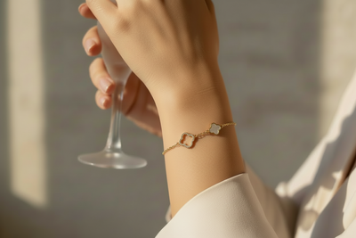 The Pink Box Clover Crystal & Shell Bracelet