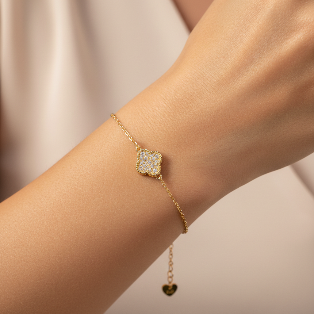 Elowyn White & Crystal Clover Bracelet