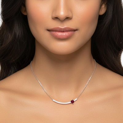 The Bar Necklace with Garnet CZ