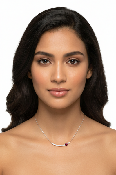 The Bar Necklace with Garnet CZ