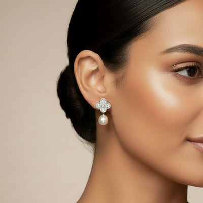 Pearl & Crystal Flower Earrings