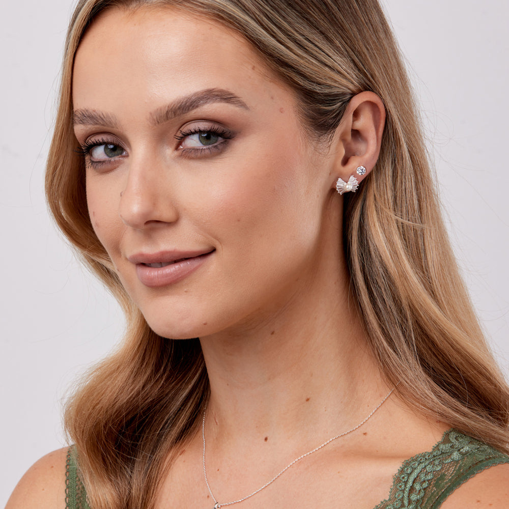 Silver Pearl & Diamanté Earring Set