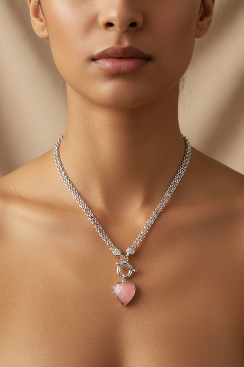 Rose Quartz Silver Necklace
