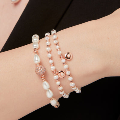 Rose Gold Beaded & Freshwater Pearl Bracelet