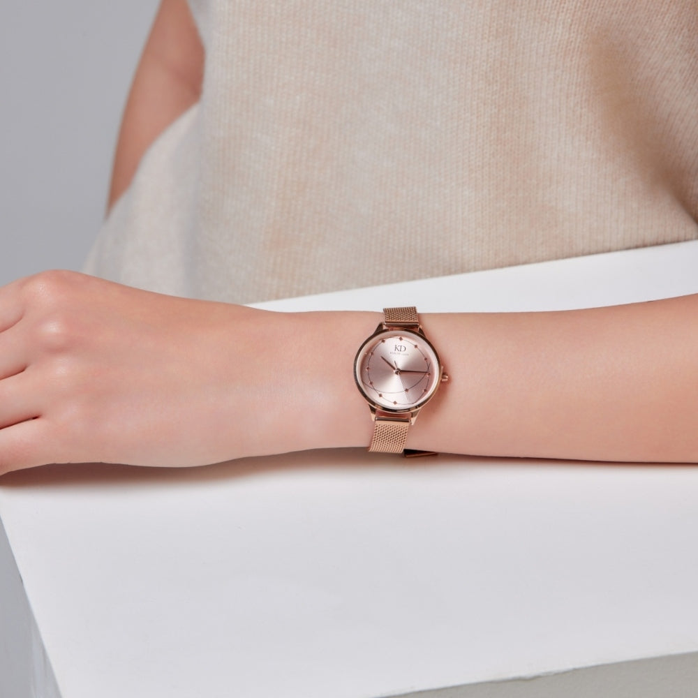 Milena Rose Gold Mesh Band Watch