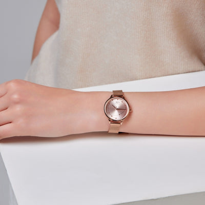 Milena Rose Gold Mesh Band Watch