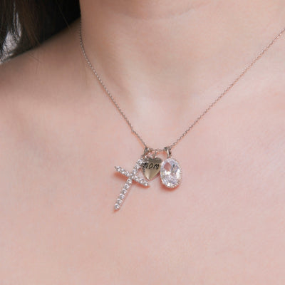 Rhodium Mom Charm Pendant