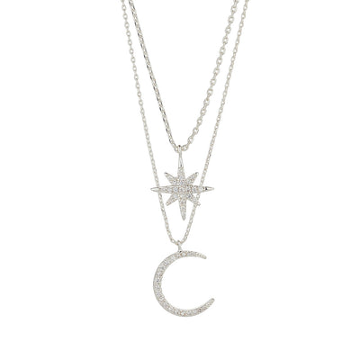 Moon & Stars Layered Silver Necklace