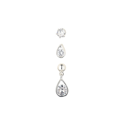 Tear Drop Silver Tri Set Earrings