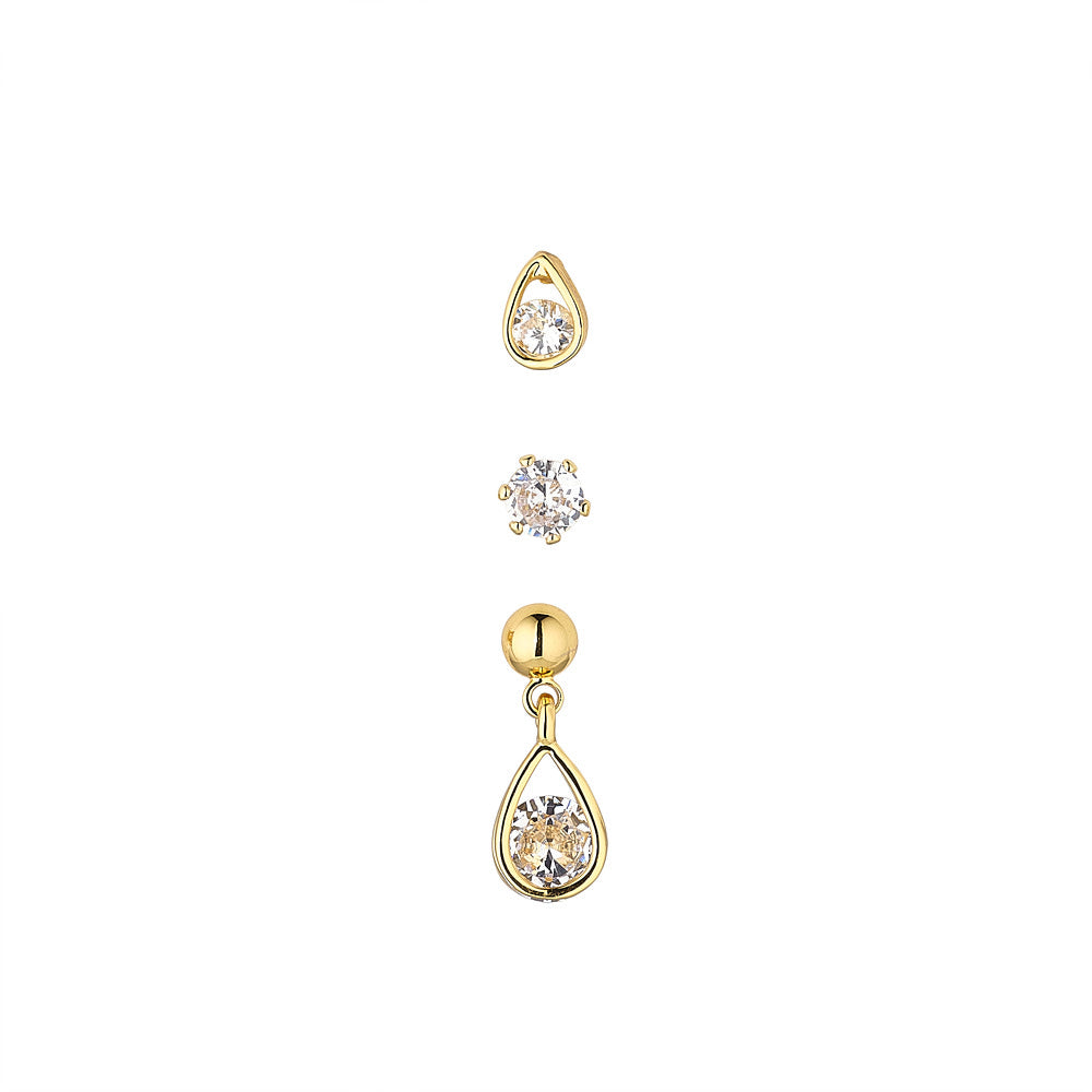 Tear Drop Gold Tri Set Earrings