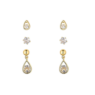 Tear Drop Gold Tri Set Earrings