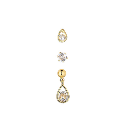 Tear Drop Gold Tri Set Earrings