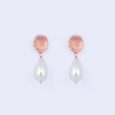 Rose Gold Shell Pearl Teardrop Earrings