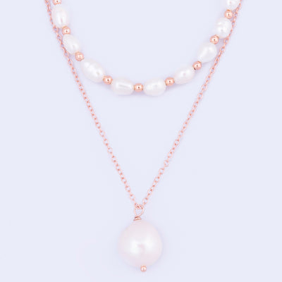 Layered freshwater Pearl & Rose Gold Bead Necklace