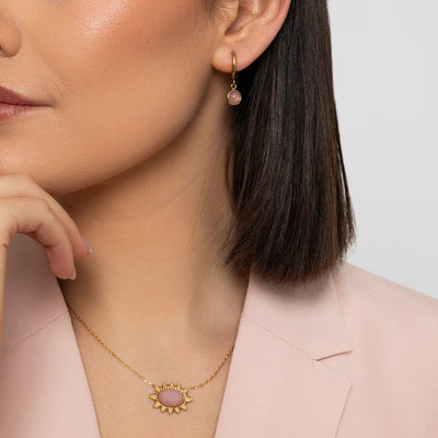 Semi Precious Pink Jade Stone Necklace