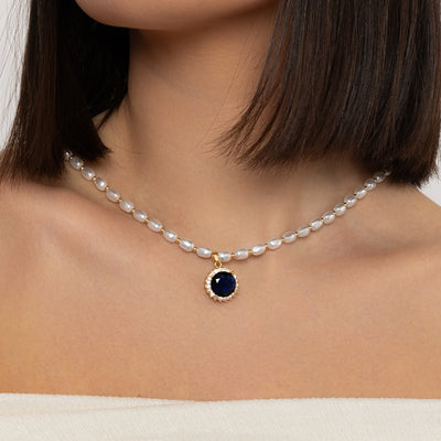 Sapphire Drop Faux Pearl Necklace