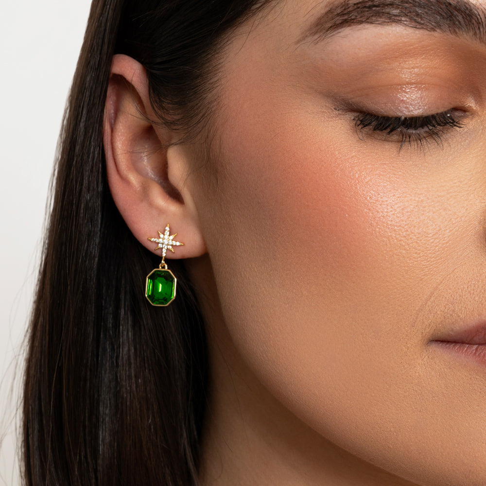 Emerald Crystal Star Earrings