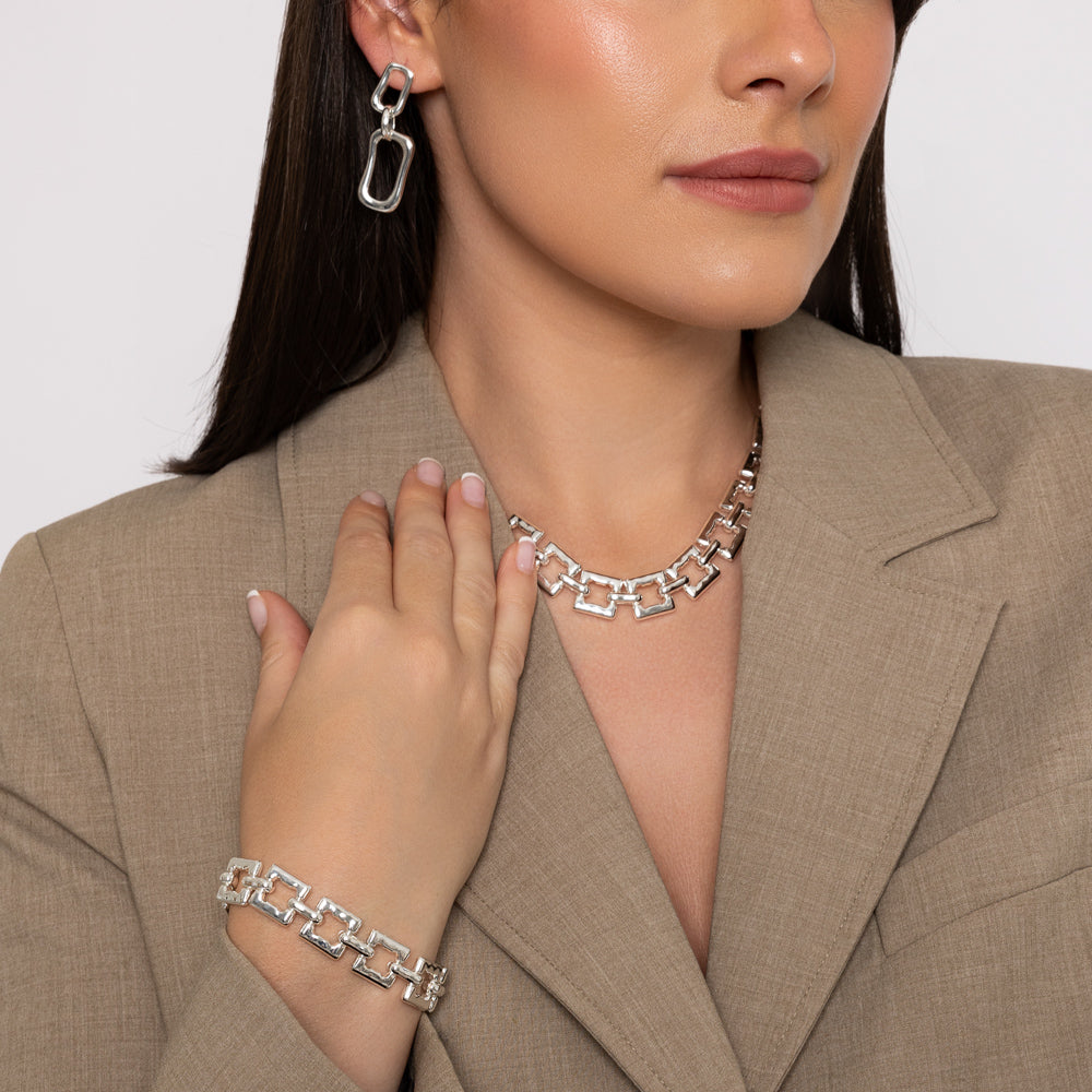 Square Link Silver Necklace