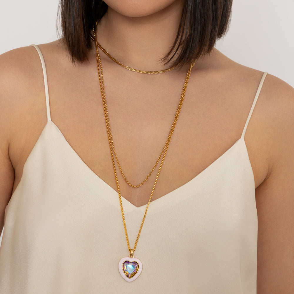 Pink Enamel Long Layered Necklace