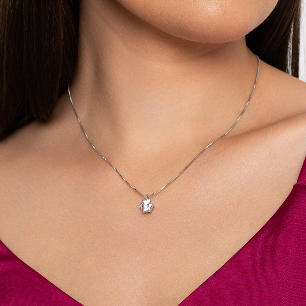 Solitaire Rhodium Pendant