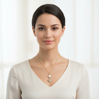 Elowyn White & Crystal Clover Pendant