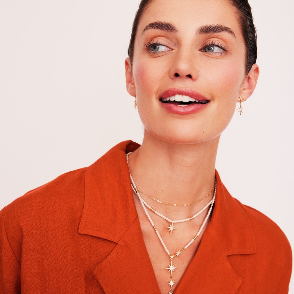 Tiny Pearl Necklace with Centre Star