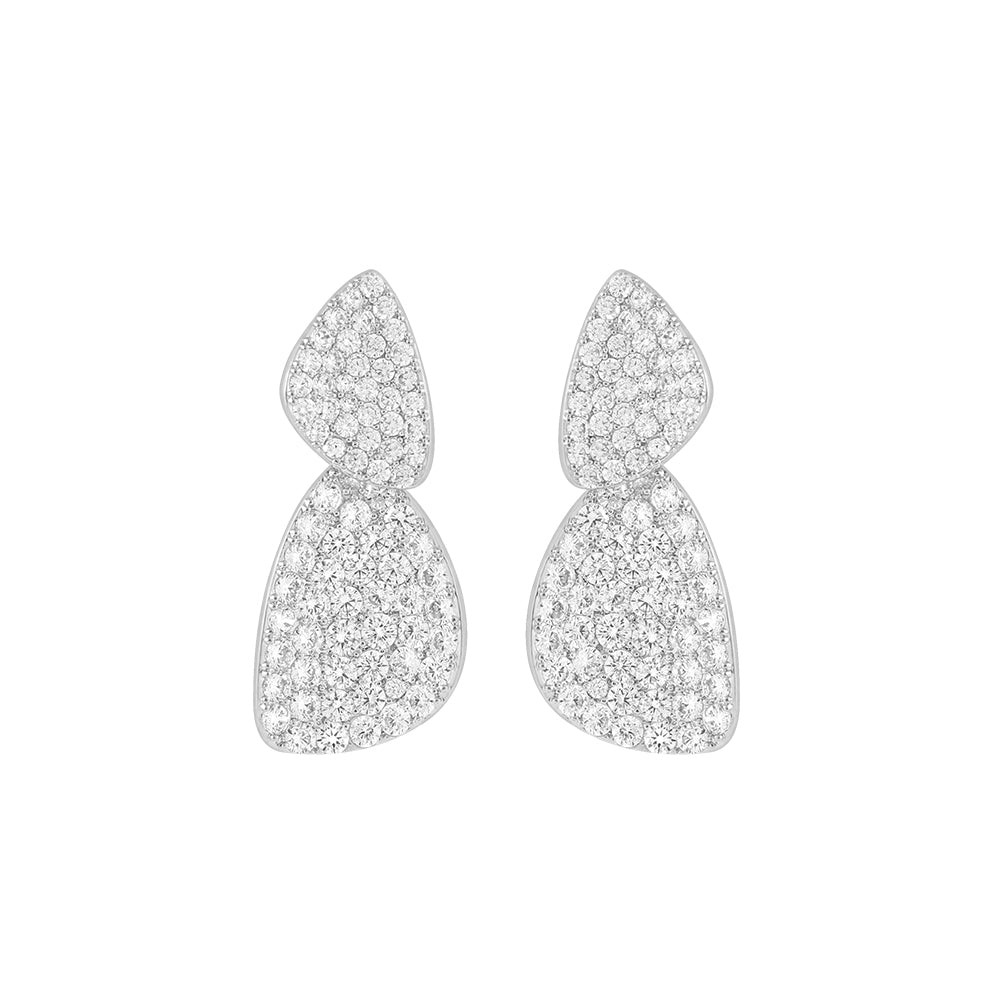 Double Drop CZ Silver Plated Earrings