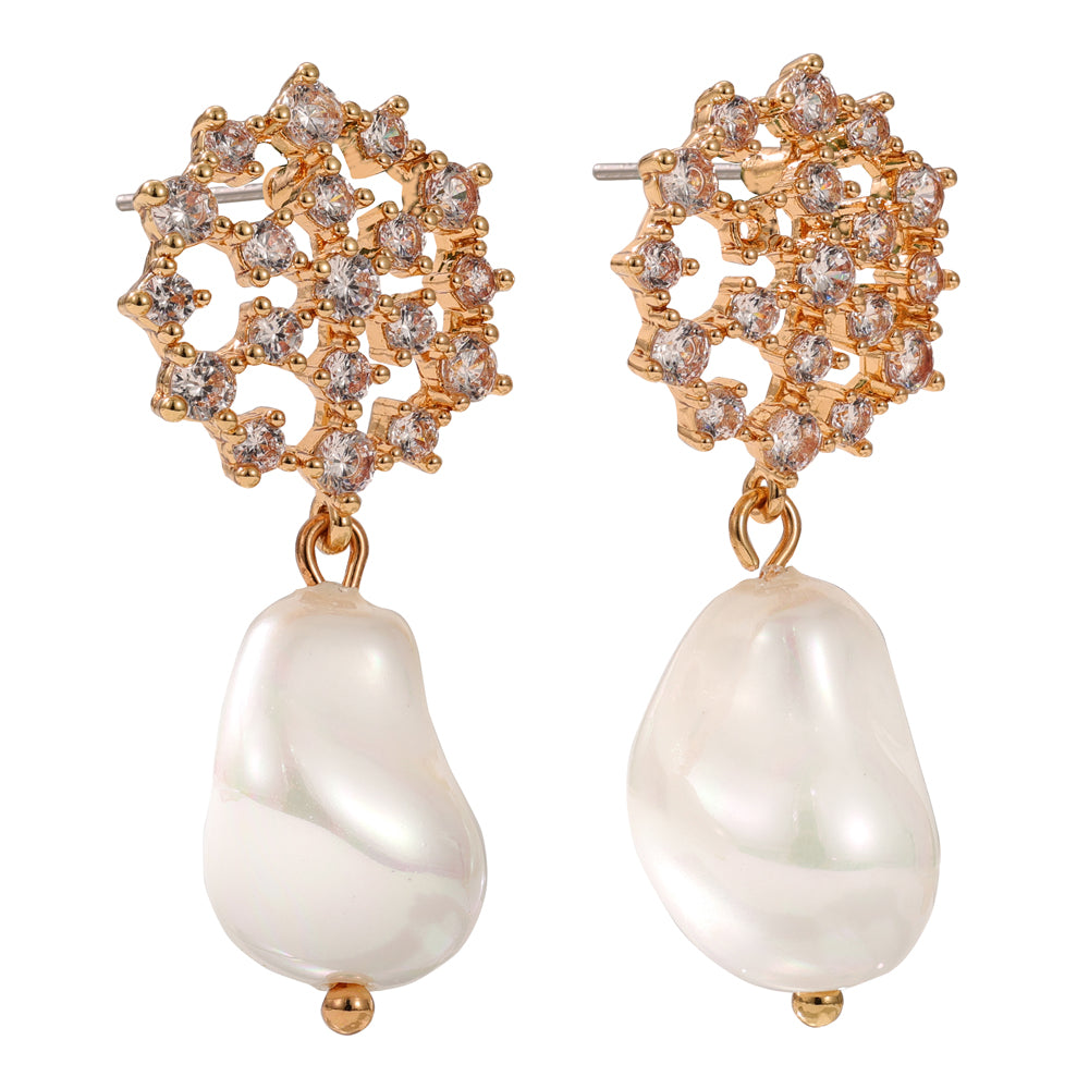 Faux Pearl & Clear CZ Earrings