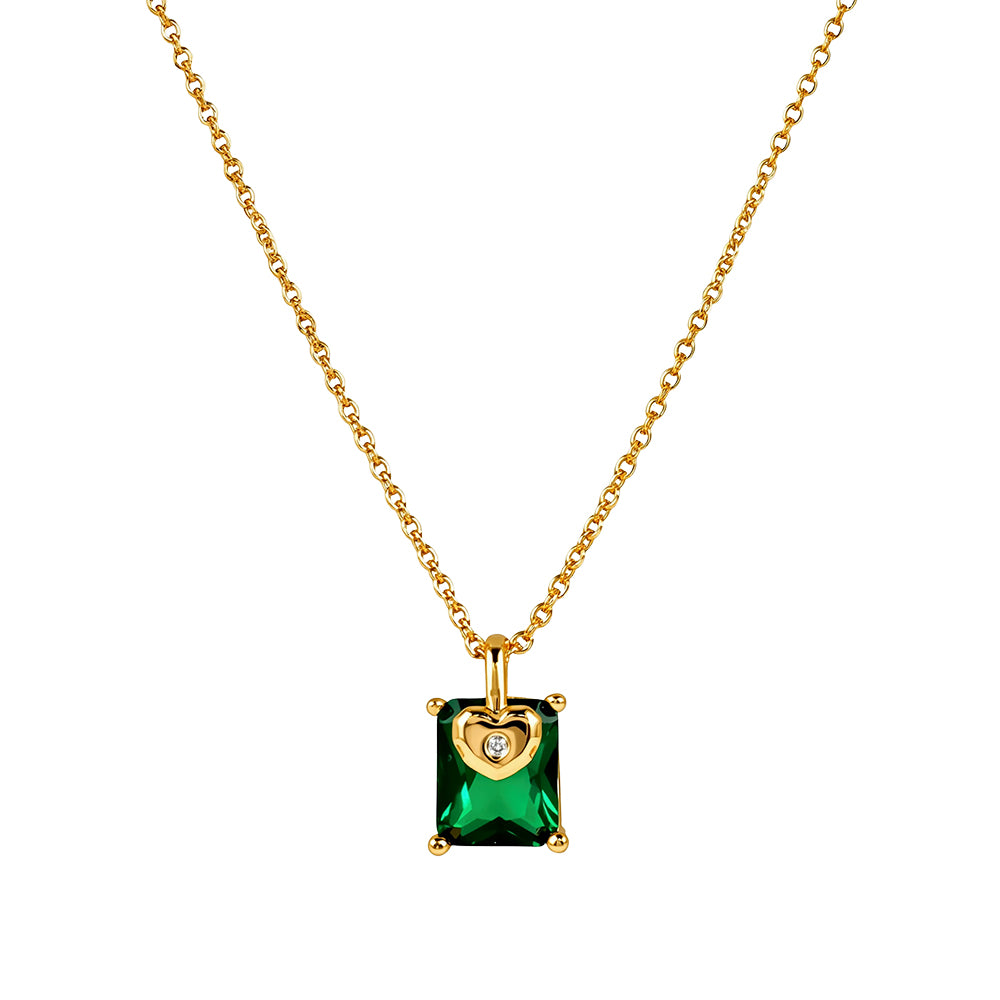Gold Heart & Green CZ Pendant